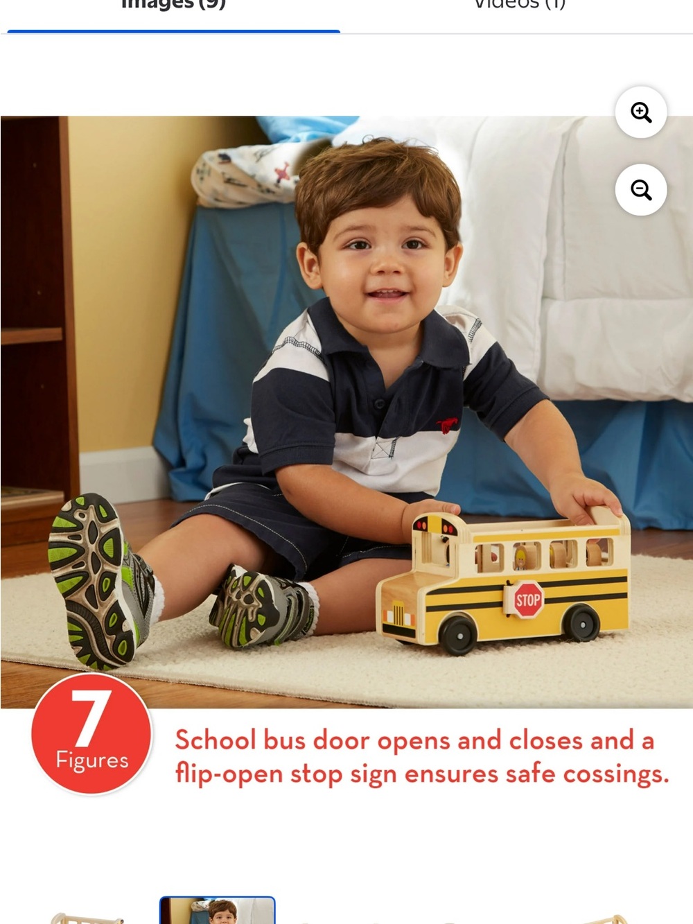 Melissa & Doug Yellow Wooden School Bus Toy with Red Stop Sign 8 piece set